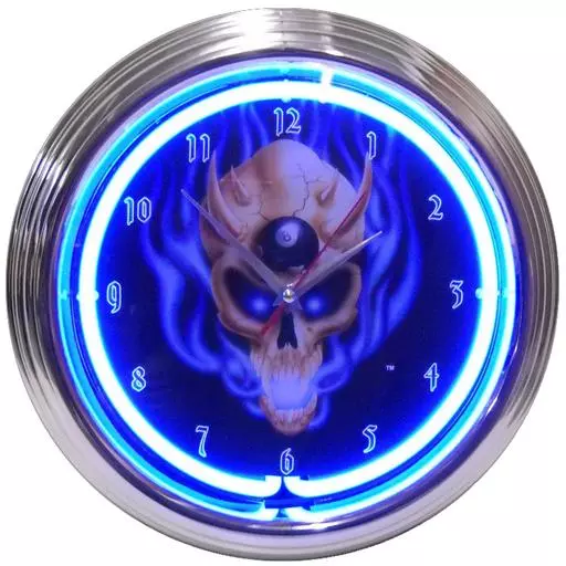 8 Ball Skull Neon Clock